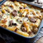 Pasta al forno con funghi e salsiccia